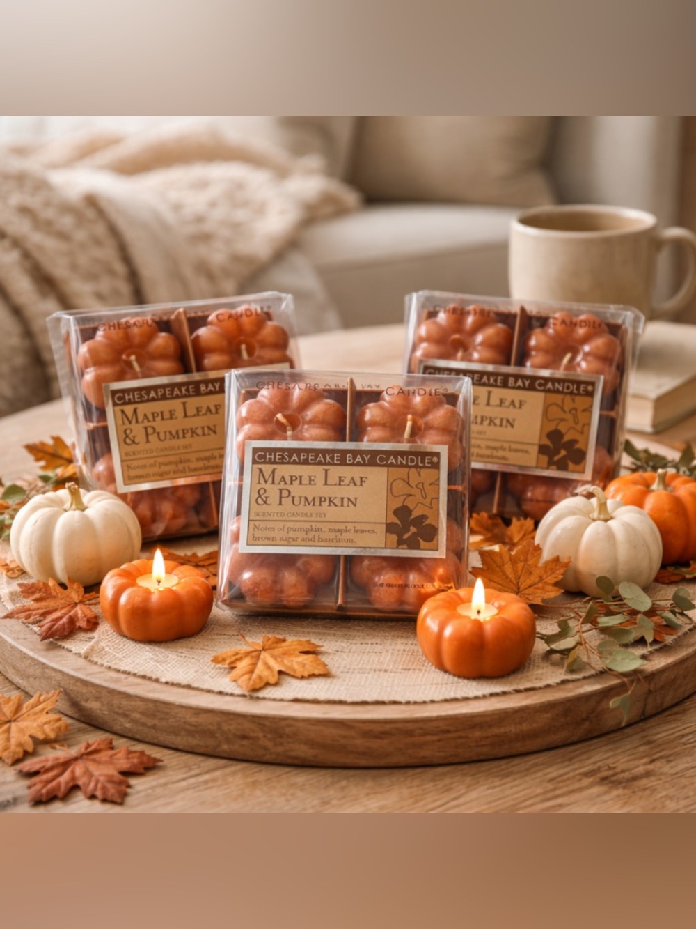 Chesapeake Bay Maple Leaf & Pumpkin Tealight Candle Set (12 Total)